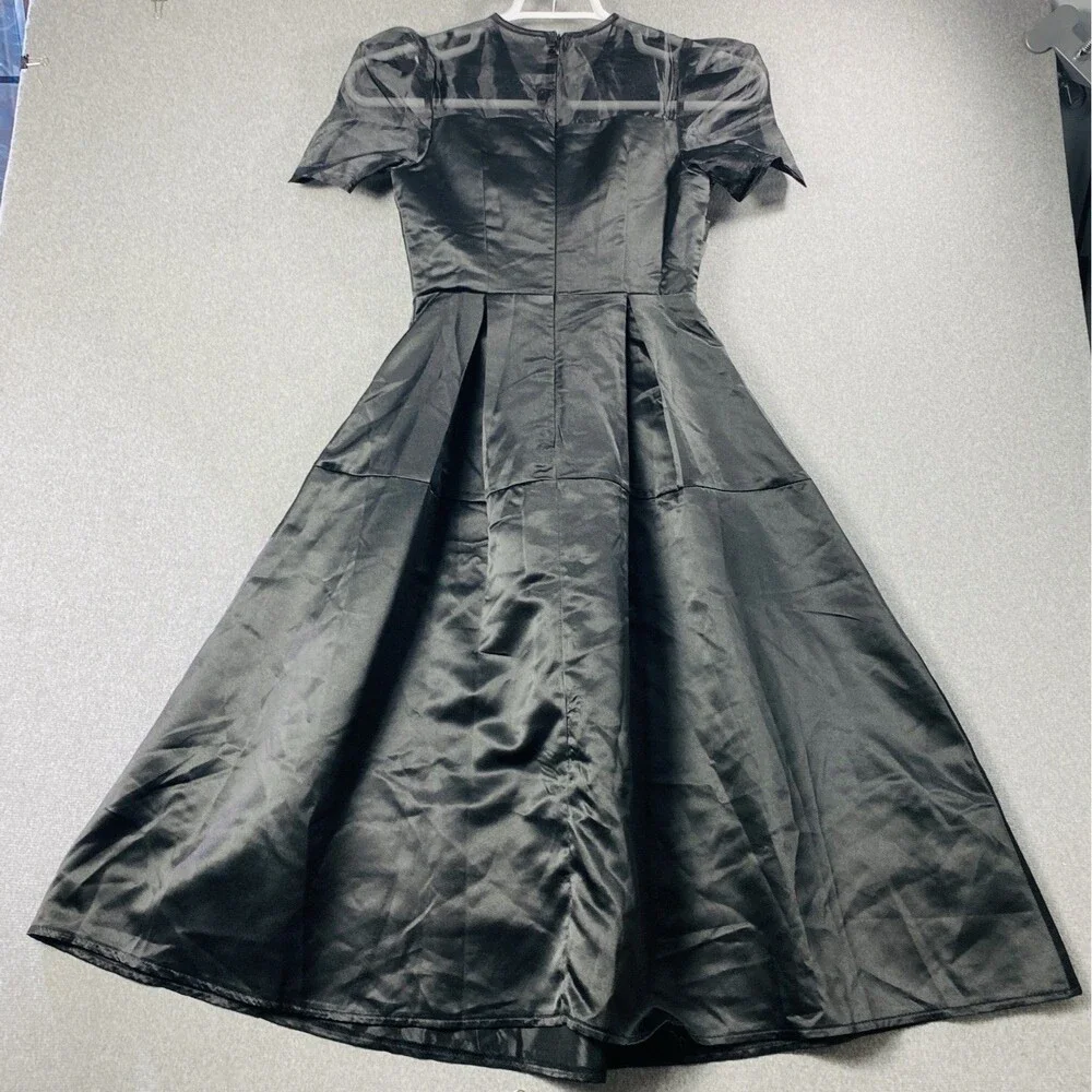 ANYICHANG satin Black Dress With Transparent Shoulder Size S Lined NWT - Picture 3 of 3